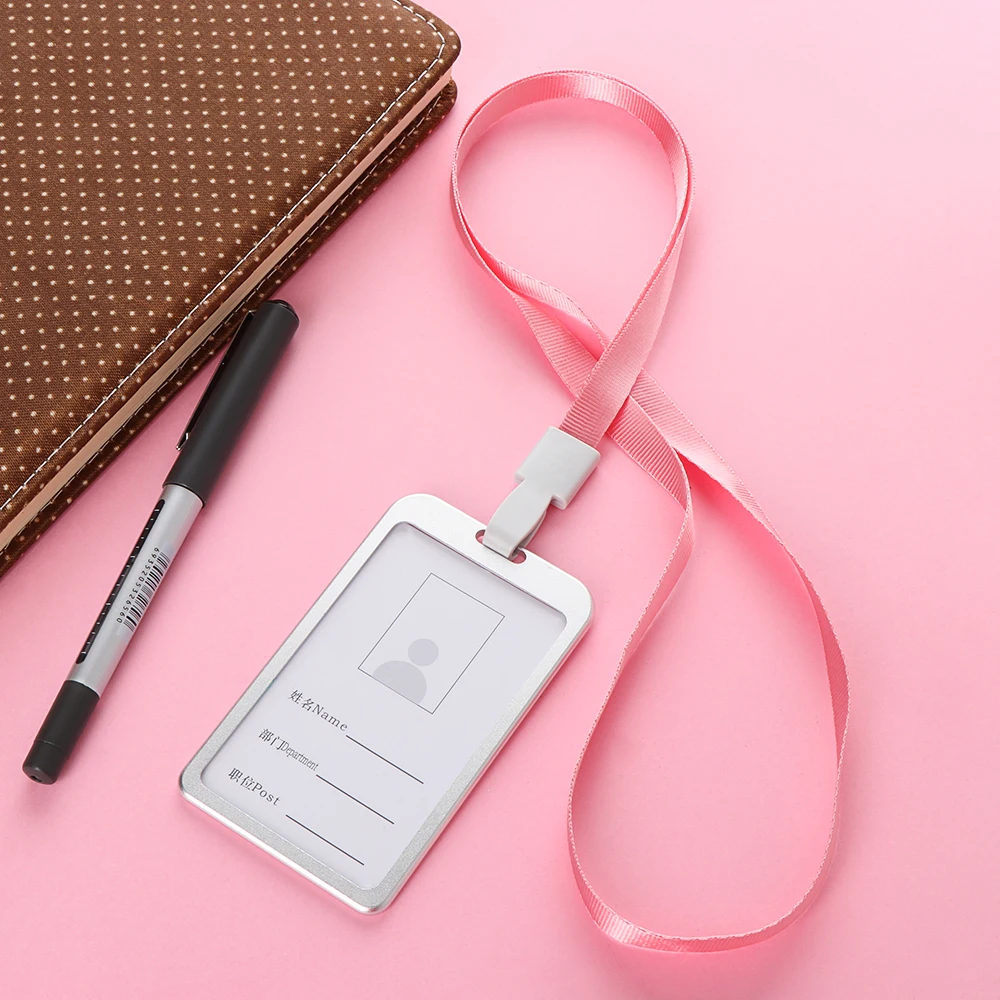 1 PC Aluminum Alloy Business Work Card ID Badge Vertical Metal Card Case Holders with Rope Office School Card Holder