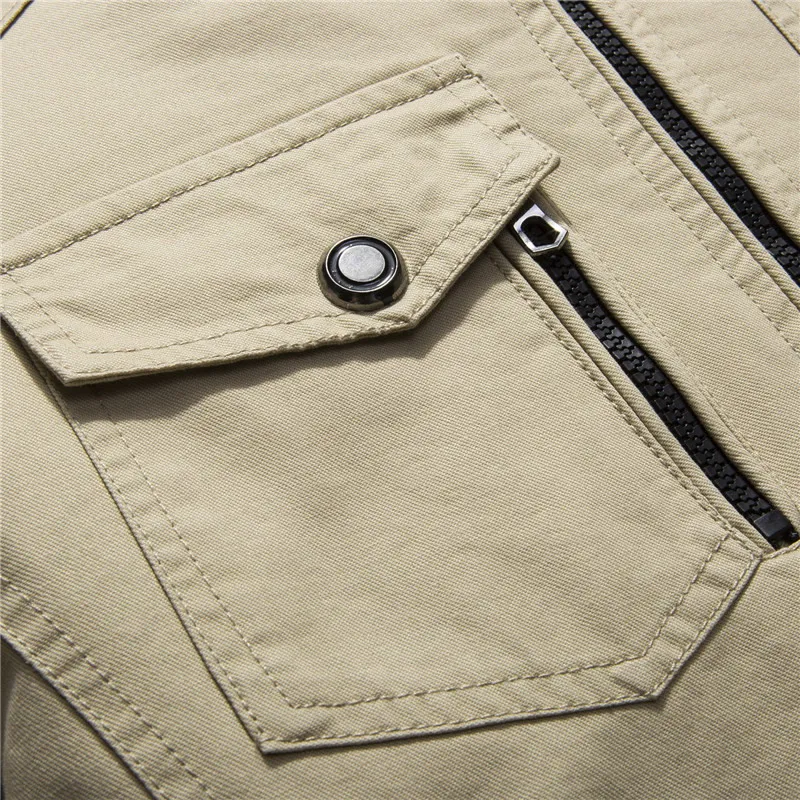 

2018 Men's New Casual Thick Jacket Multi-pocket Mandarin Collar Men Coat Comfortable Mens Jackets MWJ1722