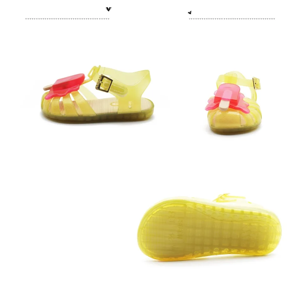 Mini Melissa/стильные прозрачные сандалии для девочек с изображением мороженого; Новинка года; сандалии в римском стиле для девочек; детская обувь; прозрачные детские сандалии с нескользящей подошвой