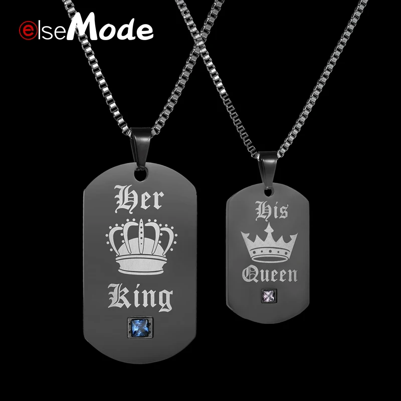 ELSEMODE индивидуальная гравировка имени влюбленного ожерелье ее король его