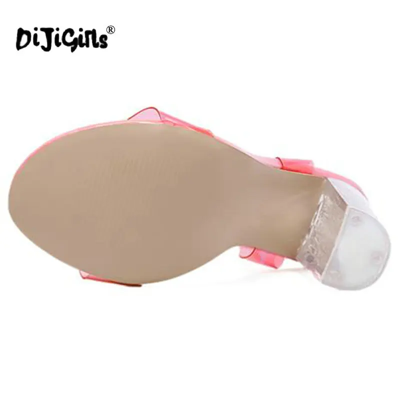 DIJIGIRLS женские ремешки на щиколотке высоком каблуке из ПВХ прозрачные кристаллы