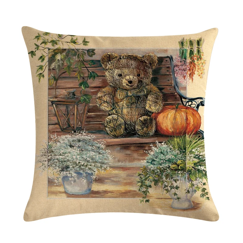 45*45 см с рисунком медведя из мультфильма хлопок лен наволочка для подушки