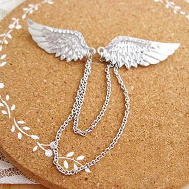 Новая мода винтажные Крылья ангела горный хрусталь Двойные цепи зажим брошь для