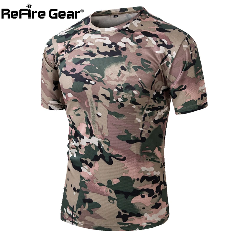 

Футболка ReFire Gear Мужская камуфляжная, тактическая армейская рубашка в стиле милитари, быстросохнущая Повседневная камуфляжная с коротким р...