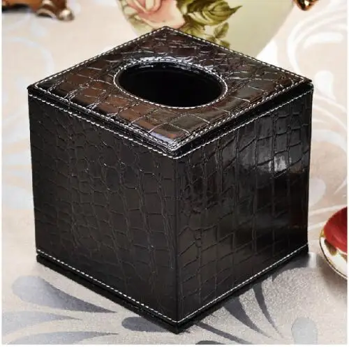 Модная квадратная деревянная структура под крокодиловую кожу черная коробка для