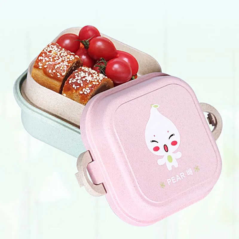 Симпатичная портативная двухслойная биоразлагаемая соломенная коробка для