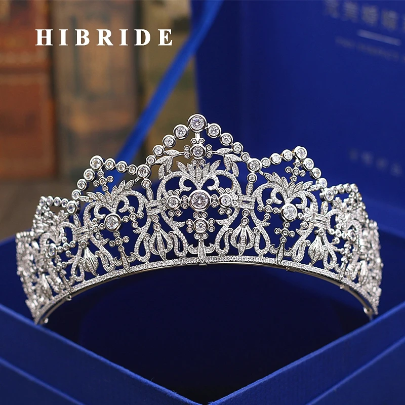 HIBRIDE Luxury Headband Noble AAA Cubic Zircon Crown And Tiaras For Bridal Shiny Hair Accessories Wedding Jewelry Gifts  C-61