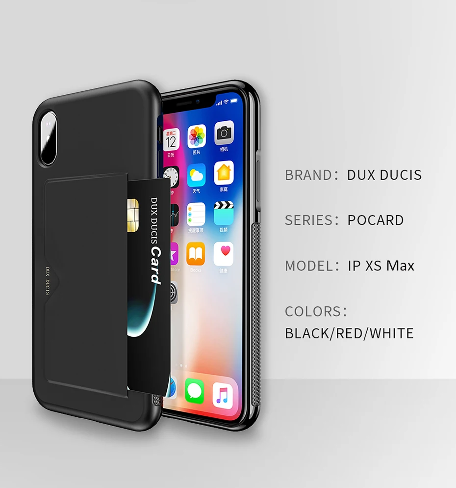 DUX DUCIS для iPhone XS Max чехол для iPhone XsMax Роскошный чехол из искусственной кожи со слотом для карт для iPhone XS Max X S Xr ударопрочный кошелек