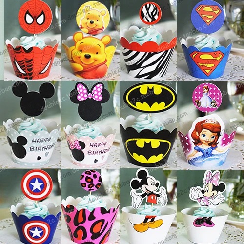 

12sets Mix Cartoon HOT cupcake wrappers cases decoration birthday party favors for kids festa cake toppers picks party supplies