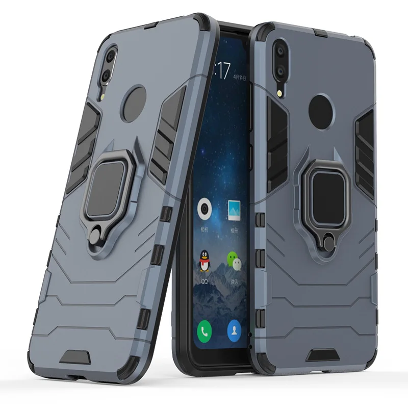 Кольцо Броня чехол для huawei Y7 чехол магнитный автомобильный держатель противоударный мягкий бампер задняя крышка телефона для huawei Y7 чехол - Цвет: Синий