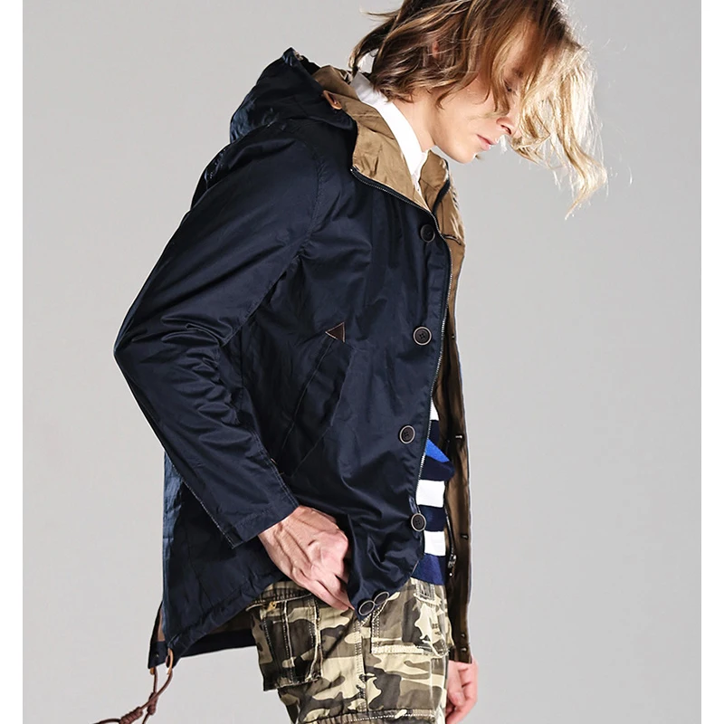 Мужская хлопковая куртка осенняя темно синяя с карманами на кнопках милитари Hombre