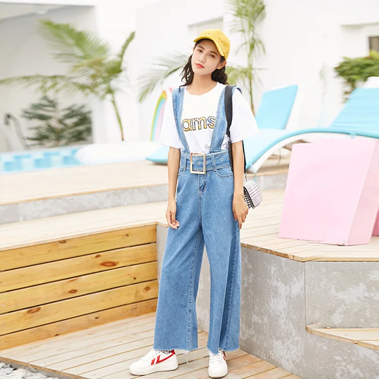 Модные комбинезоны для женщин комбинезон 2018 свободные джинсовые полная длина