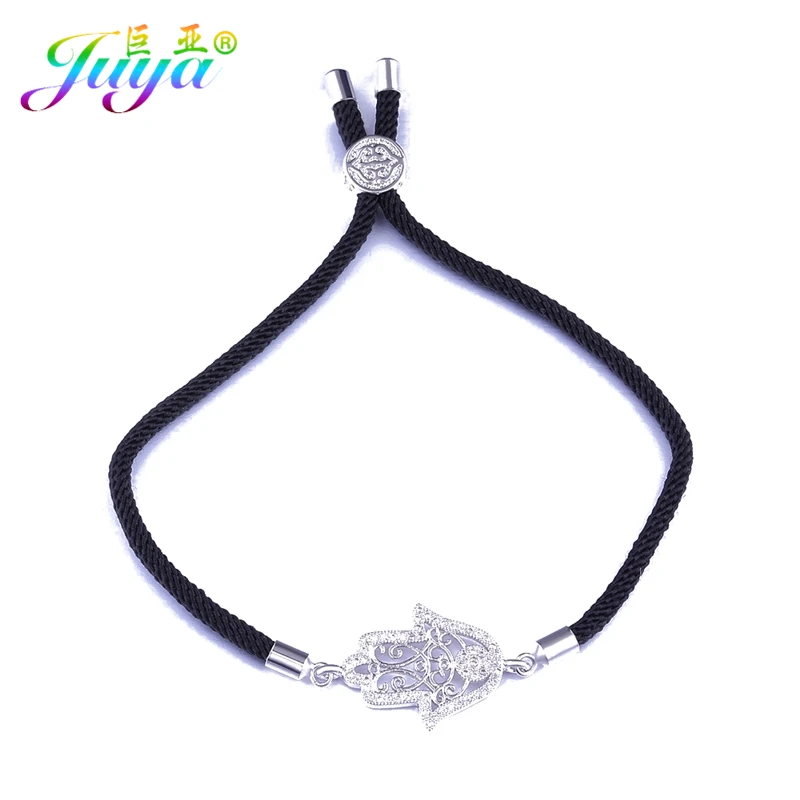 white black rope Juya Хамса Браслеты микро проложить Циркон регулируемые веревки цепи браслеты «Фатима» подходят для женщин мужчин турецкий подарок ювелирные изделия - Окраска металла: white black rope