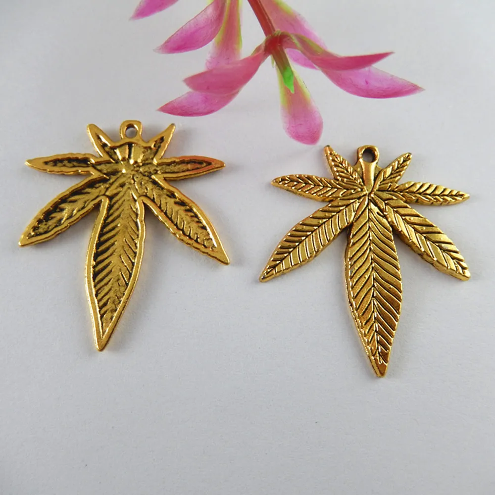 10 шт. Топ Антикварные Золотые листья конопли ювелирные изделия фурнитура