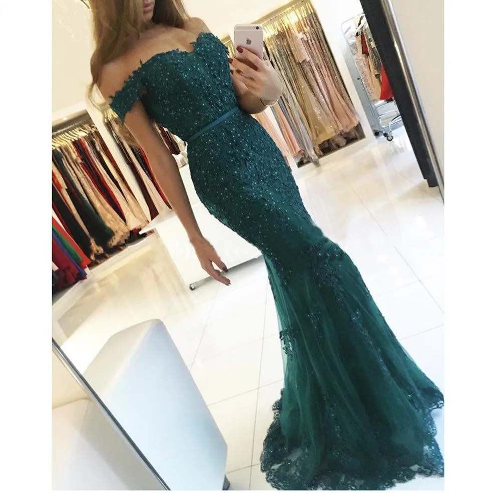 

Green Prom Dresses Mermaid Off The Shoulder Beaded Lace Backless Party Maxys Long Prom Gown Evening Dresses Robe De Soiree