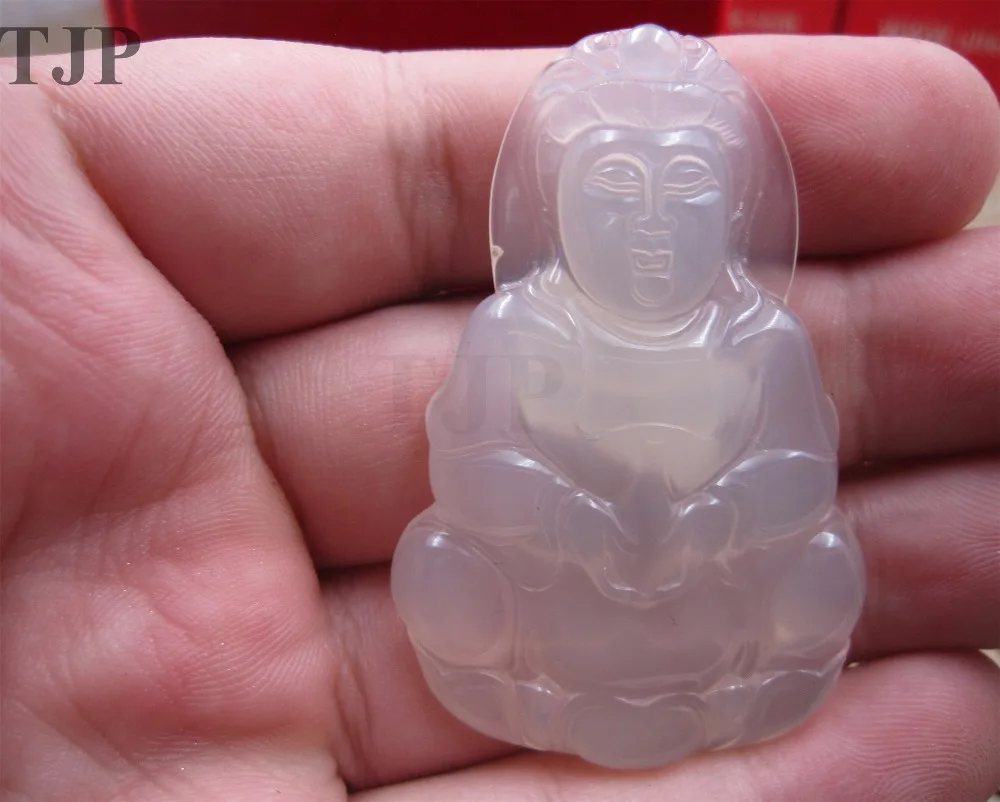 TJP women natural ICY Kwan-yin transparent white agate chalcedony pendant with certificate together | Украшения и аксессуары