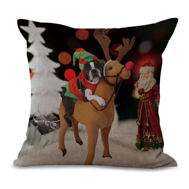 Miracille Merry Christmas квадратный 1" Хлопок Лен Санта Французский бульдог узор диванная декоративная подушка домашний декор