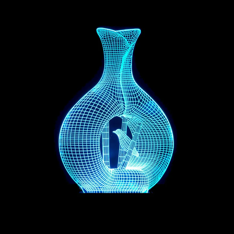 3D Оптические иллюзии LED прекрасный визуальный Птичка в клетке свет стол 7 цветов