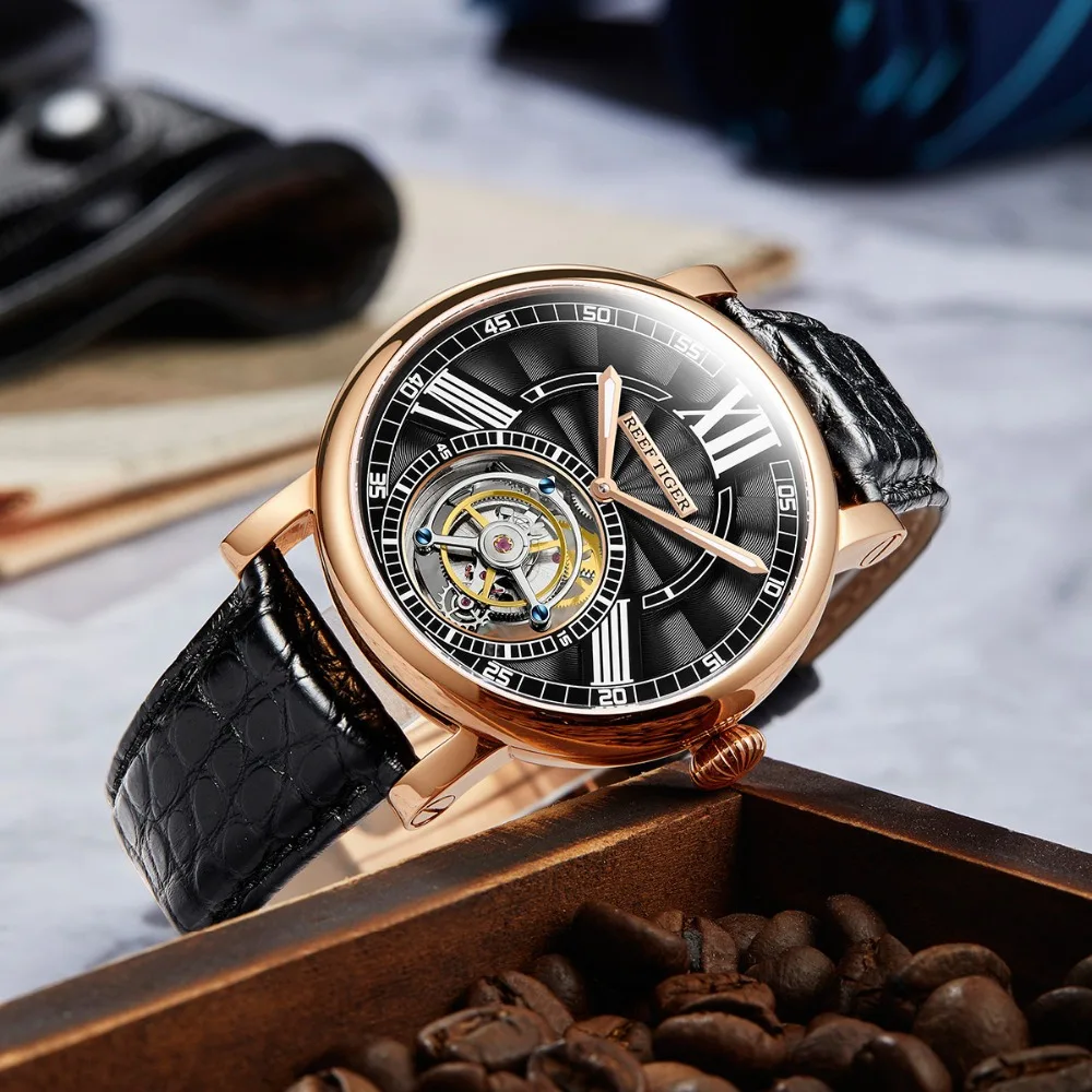 Риф Тигр/RT Роскошные повседневные часы мужские спортивные из розового золота с