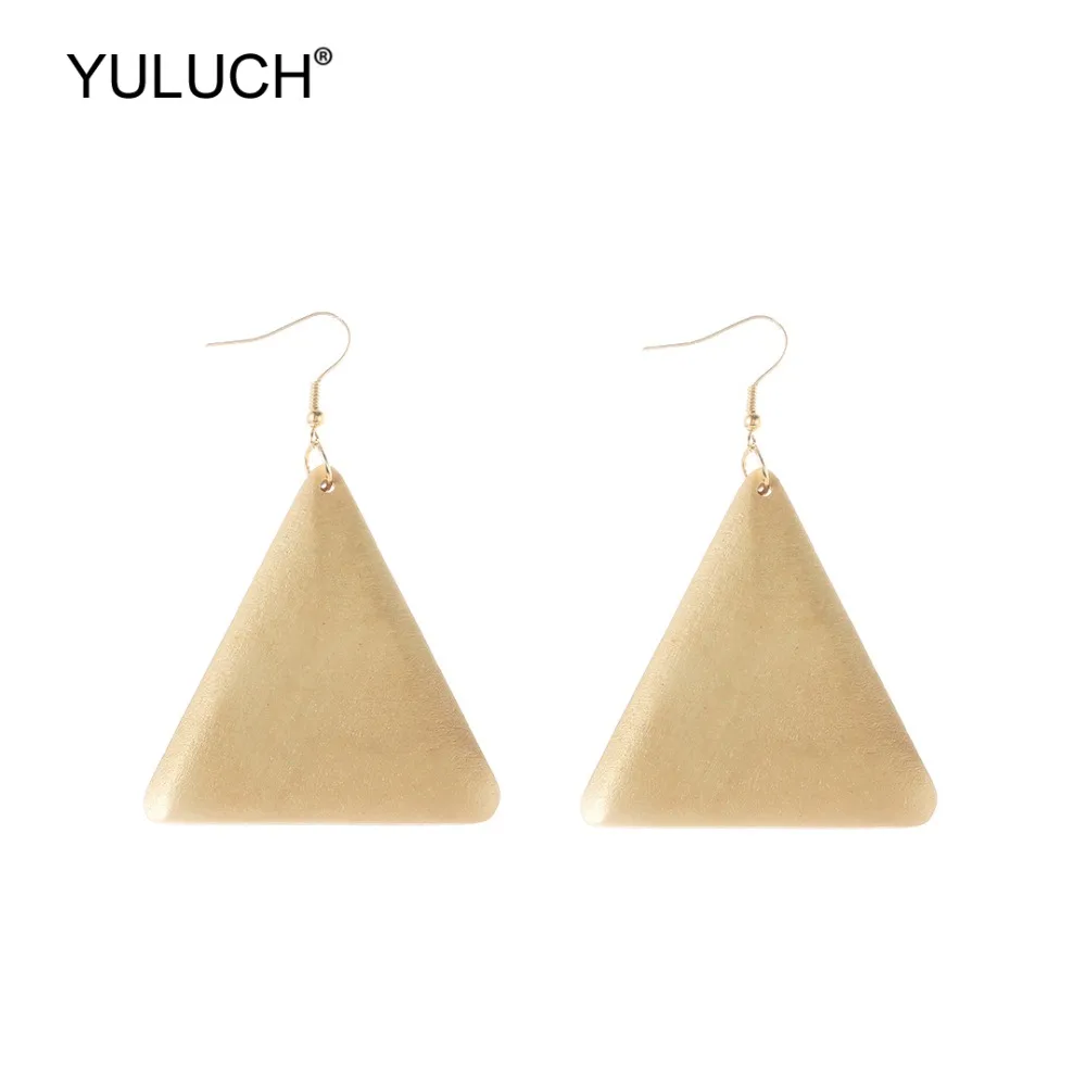 YULUCH 2019 модные деревянные простые треугольные Подвесные серьги золотые большие