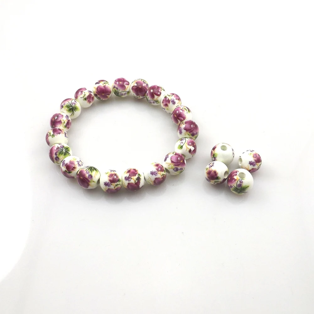 Китайский традиционный фарфоровый браслет с цветами 10 мм керамический из бисера