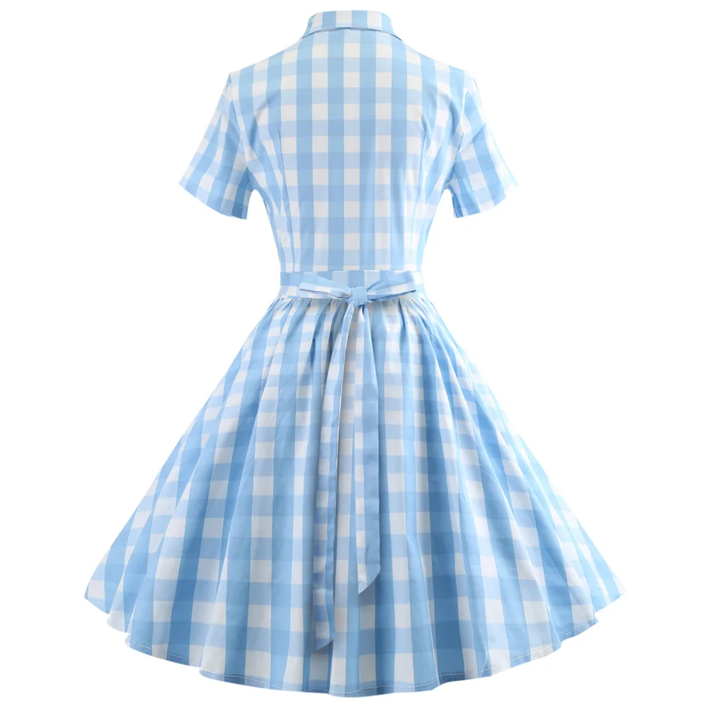 Женское винтажное платье с коротким рукавом в клетку большого размера летнее
