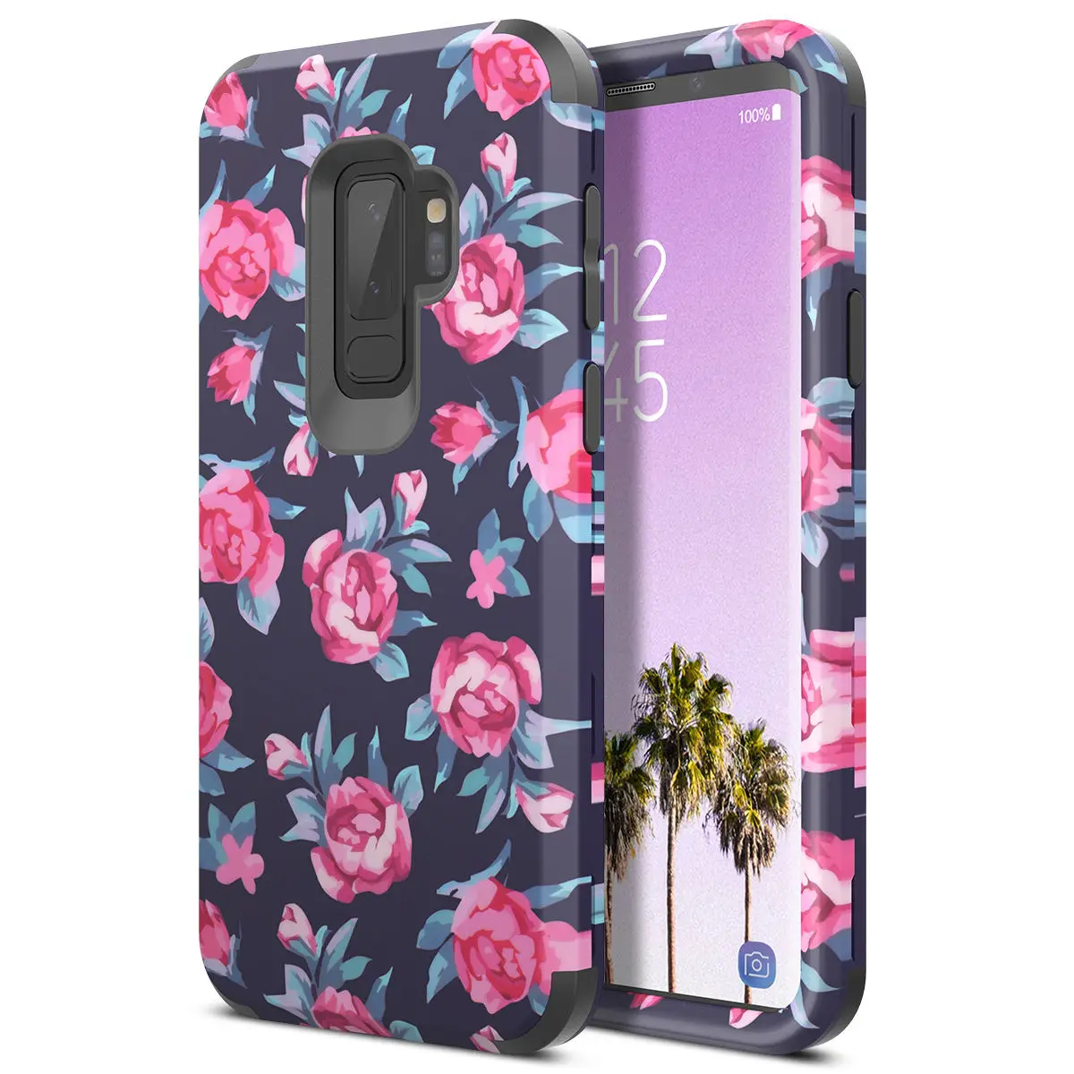 green flower Роскошный 3 в 1 жесткий чехол для samsung Galaxy S9 Plus чехол для samsung Note 8 9 чехол s Чехол под мрамор силиконовый бампер противоударный для девочек - Цвет: green flower