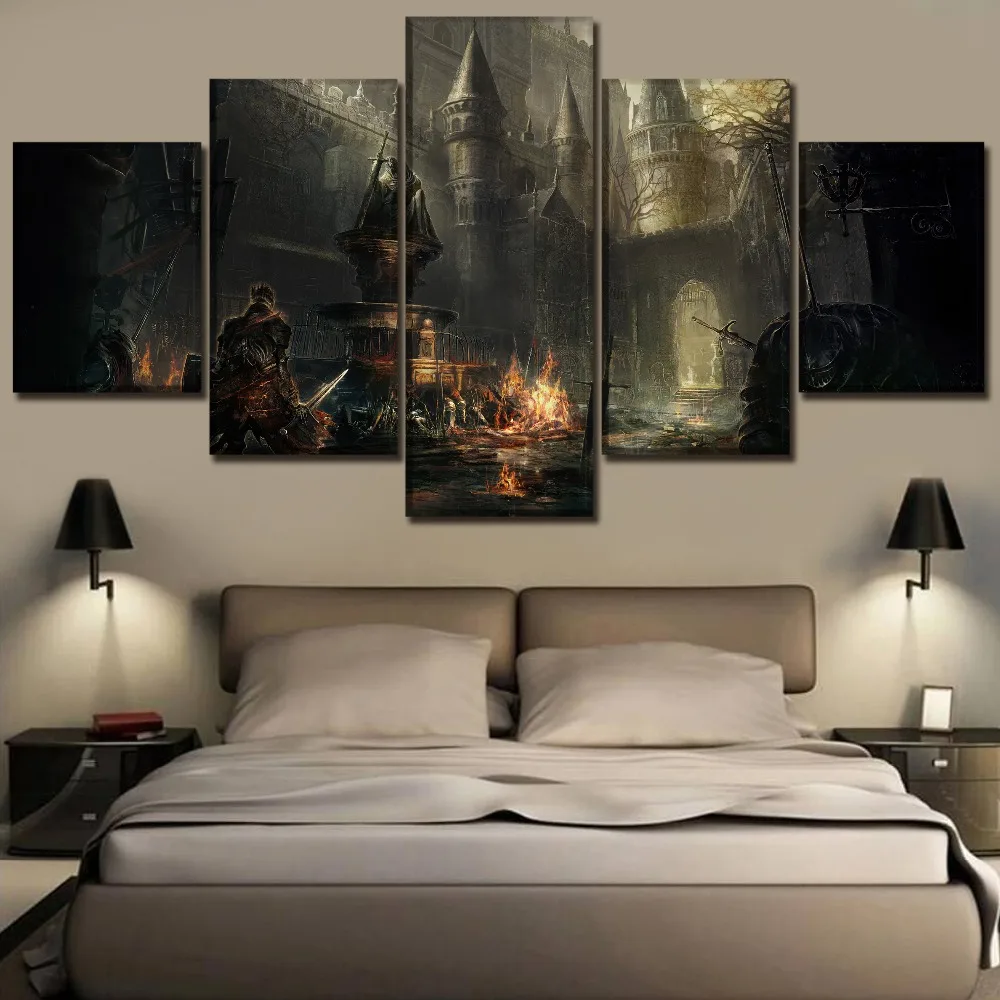 Холст художественный HD печать 5 кусков Постеры Dark Souls для домашнего декора в современном стиле для гостиной модульные картины в рамке.