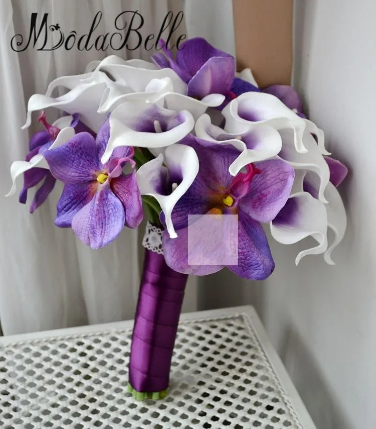 Modabelle 2017 элегантный фиолетовый каллы свадебные букеты искусственные свадебный