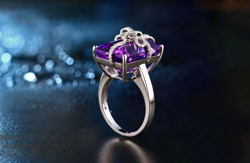 Классическое кольцо 15.56ct Аметист 18kt золото 0.30ct натуральный бриллиант обручальное кольцо