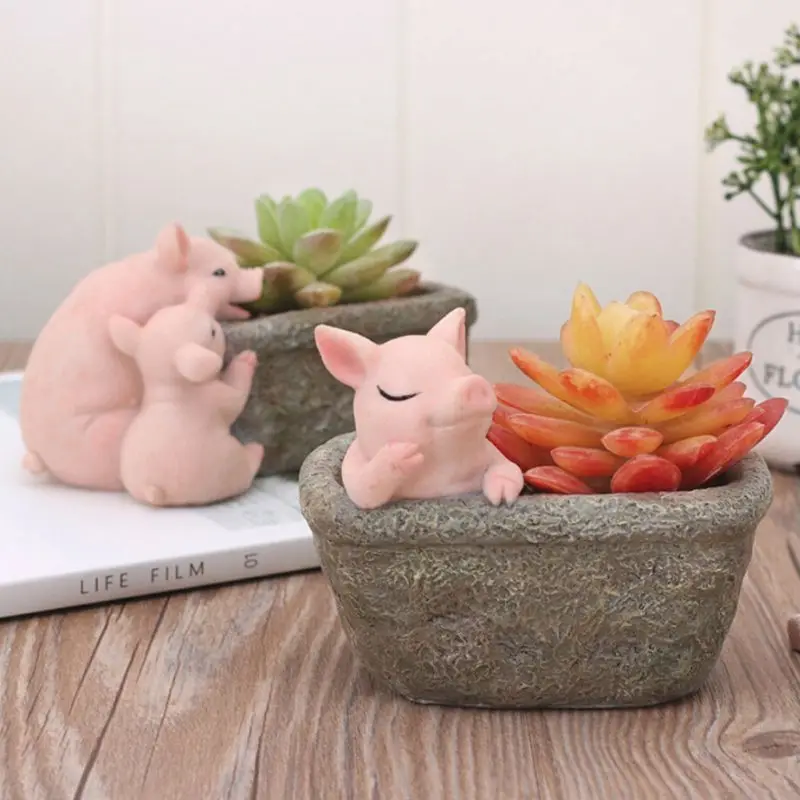 

2019 Funny Pig Animals Flower Pot for Cactus Potted Plant Cute Pig Animal Theme Home Desktop Decoration