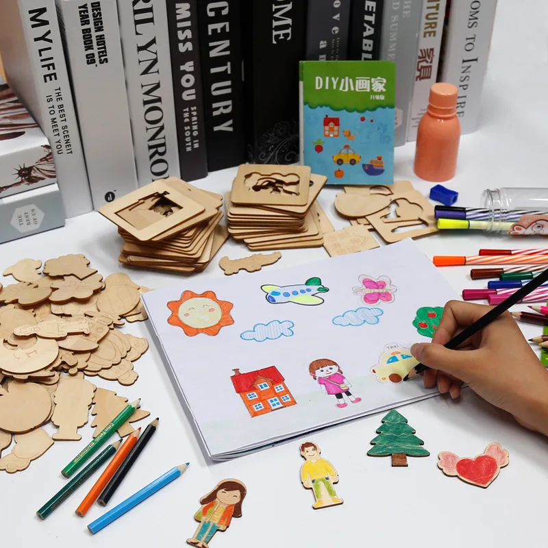 Kids Drawing Toy Children's Educational Toys 3-5-7 Years Old Painting Set Wood Jigsaw Puzzle Panel To Draw Graffiti Paint | Игрушки и