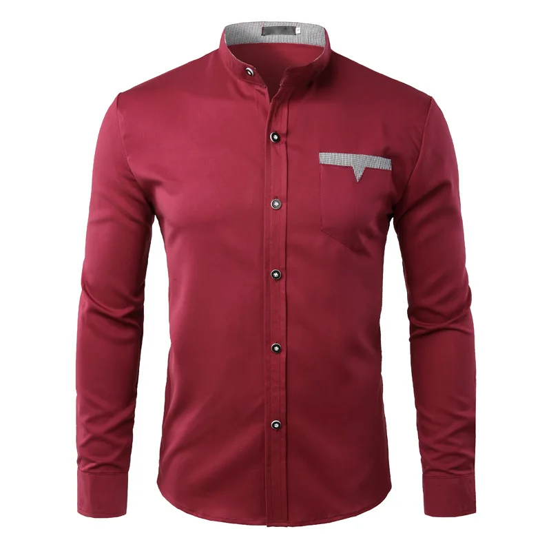 Мужская хипстерская рубашка с воротником приталенная длинным рукавом Camisas Para Hombre