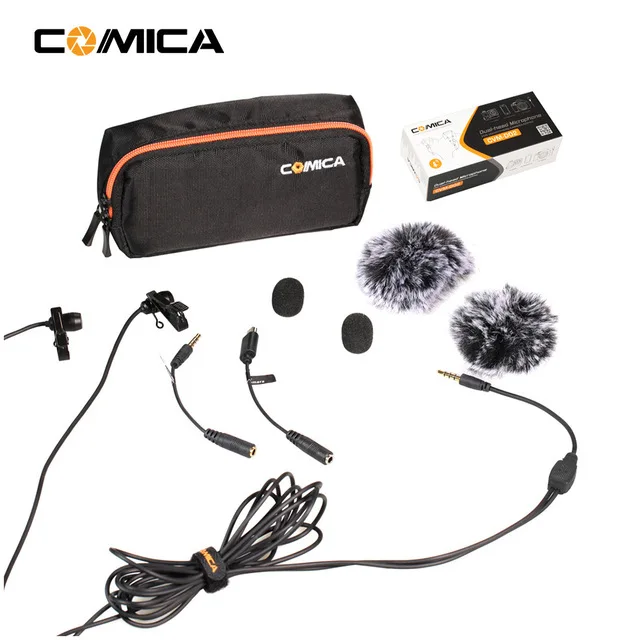 COMICA смартфон двойной головкой петличный DSLR камера микрофон для Iphone sony A7R A6300 GoPro интервью Vlogging Youtube