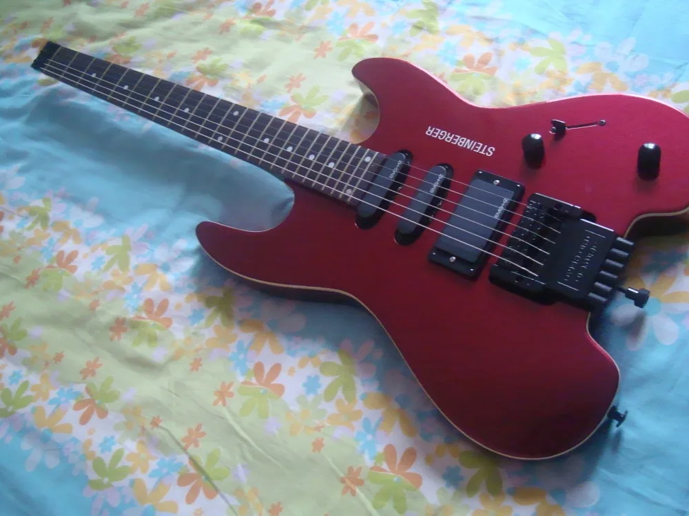 Красный специальный Steinberger на заказ без изголовья корпус из красного дерева цельная Шея дорожная гитара хорошее качество звукосниматель