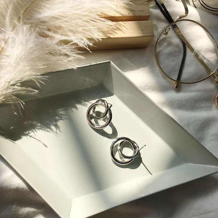 Корейские женские маленькие серьги-кольца aros двойные круглые серьги с