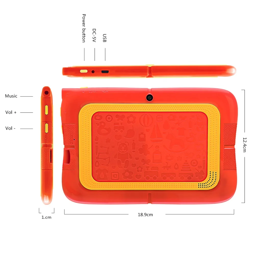 YUNTAB 7 &quotQ88R iWawa Дети планшетный ПК HD 1024*600 дисплей с родительским контролем