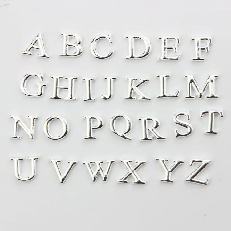 

Hot selling silver big alphabet letters floating charms living glass floating memory locket(per letter per 5 pcs