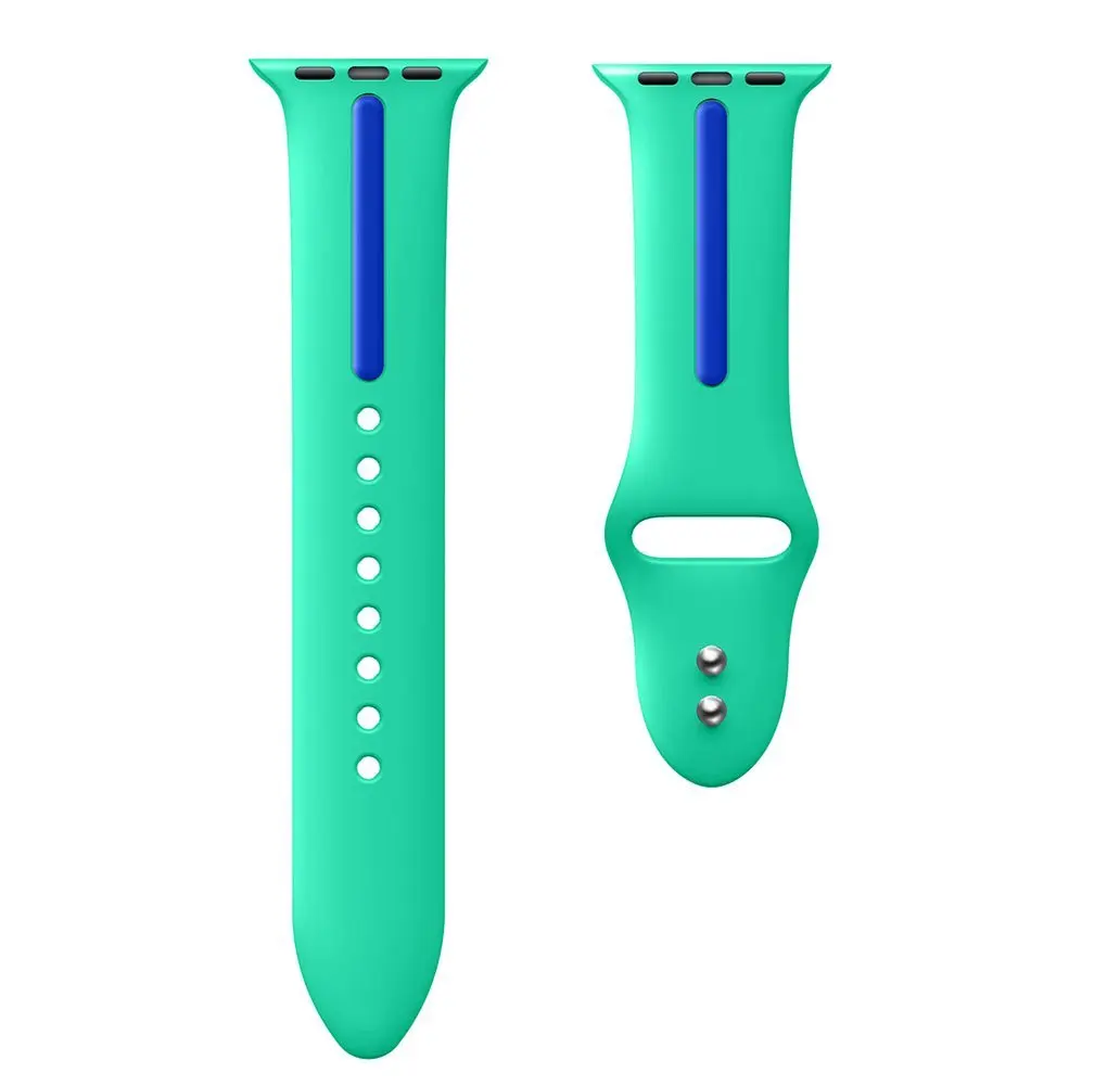 green-blue Мягкий силиконовый сменный спортивный ремешок для Apple Watch 38 мм 42 мм браслет на запястье для Apple Watch серии 5 4 3 ремешок 40 мм 44 мм - Цвет ремешка: green-blue