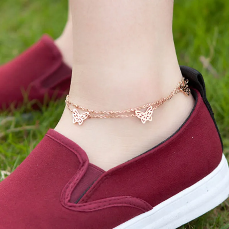 New Arrival Butterfly charm anklet for women Gold-Color Bracelet on a leg Fashion foot chian Ankle jewelry Украшения и