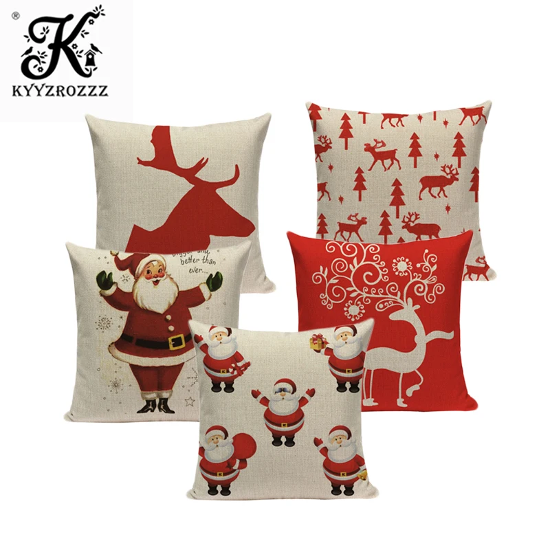 

Santa Claus with deer printed cushion cover decorative throw pillows covers retro vintage square christmas Tree cushion cover