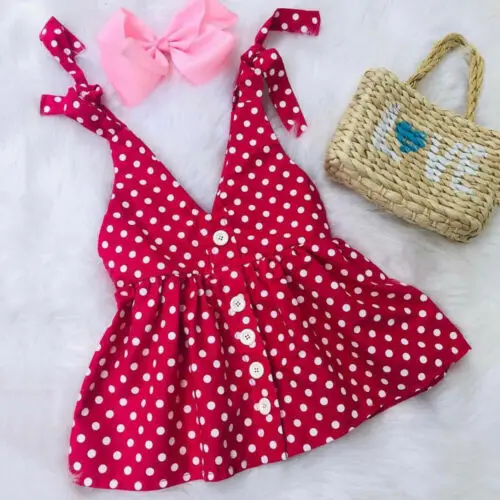 Cute Infant Red Polka Dot Dress Fashion Baby Girl Sleeveless Short Outfits Toddler Summer Clothes | Детская одежда и обувь