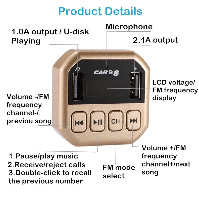 Двойной USB 3.1A зарядное устройство для телефона автомобильный fm-передатчик Bluetooth 4,2 стерео Mp3 плеер u-диск TF карта воспроизведения цифровой вольтметр
