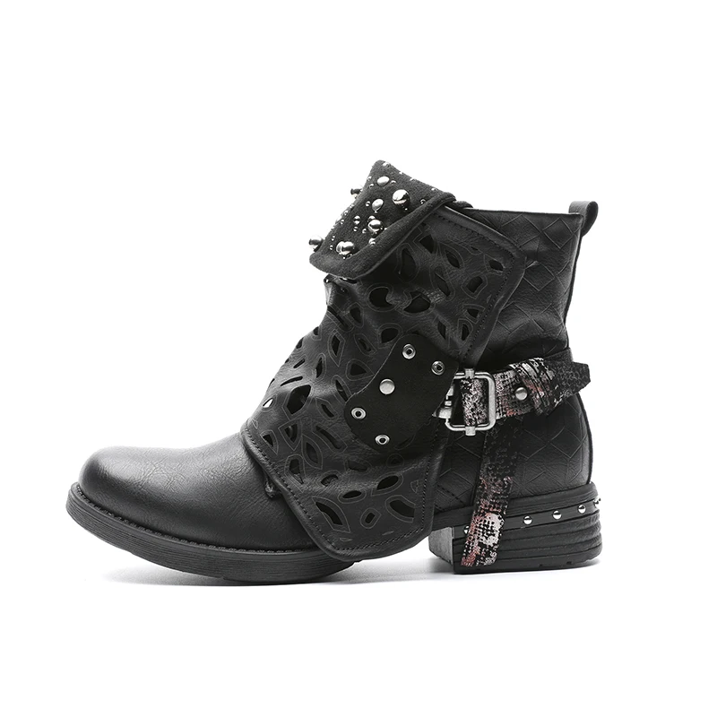 Женские ботильоны с заклепками Aphixta винтажные кожаные ботинки на молнии пряжкой