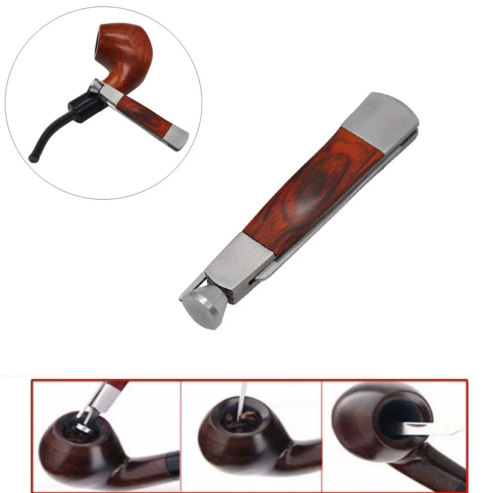 

Cleaning Clean Up The Flue Blocking Tobacco Smoking 3in1 Red Wood Stainless Steel Pipe Cleaning Reamers Tamper Tool Smoking Pipe