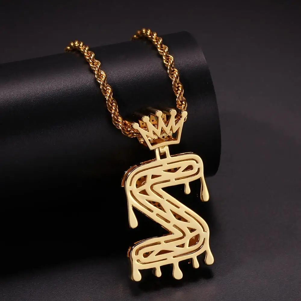 Uwin Корона первоначальное имя буквы ожерелье проложить Iced Out кубического циркония 26 Английских пузырьков начальные буквы Подвеска Украшения Подарки