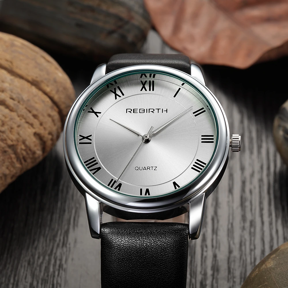 Мужские часы с римскими цифрами REBIRTH роскошные кожаные деловые 2019|hombre|hombre reloj |
