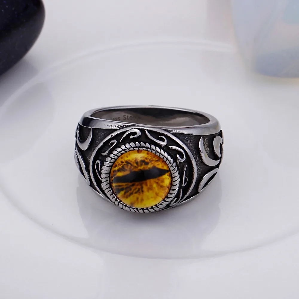 HaoYi Vintage Stainless Steel Cat Eye Ring Men's Hip Hop/Rock Irregular Opal Jewelry Size 8-13 | Украшения и аксессуары