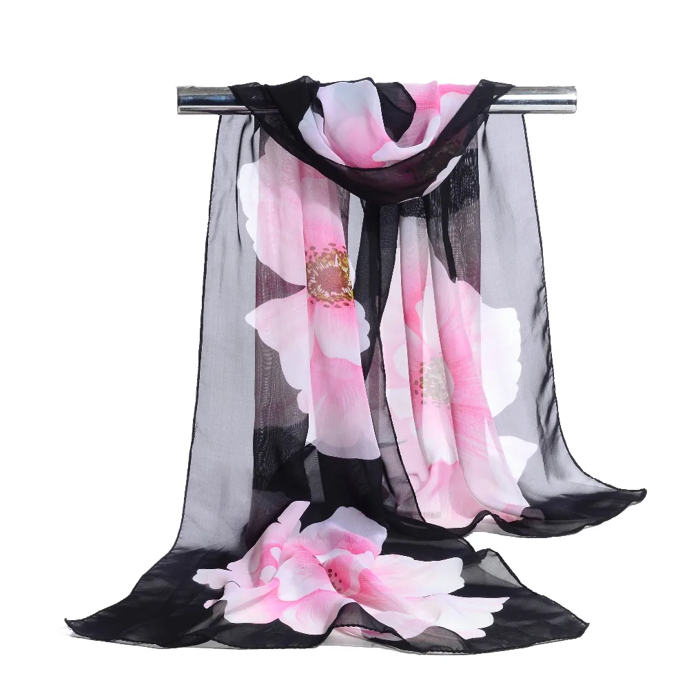 Женский шелковый шарф роскошный женский шифоновый из полиэстера с цветочным