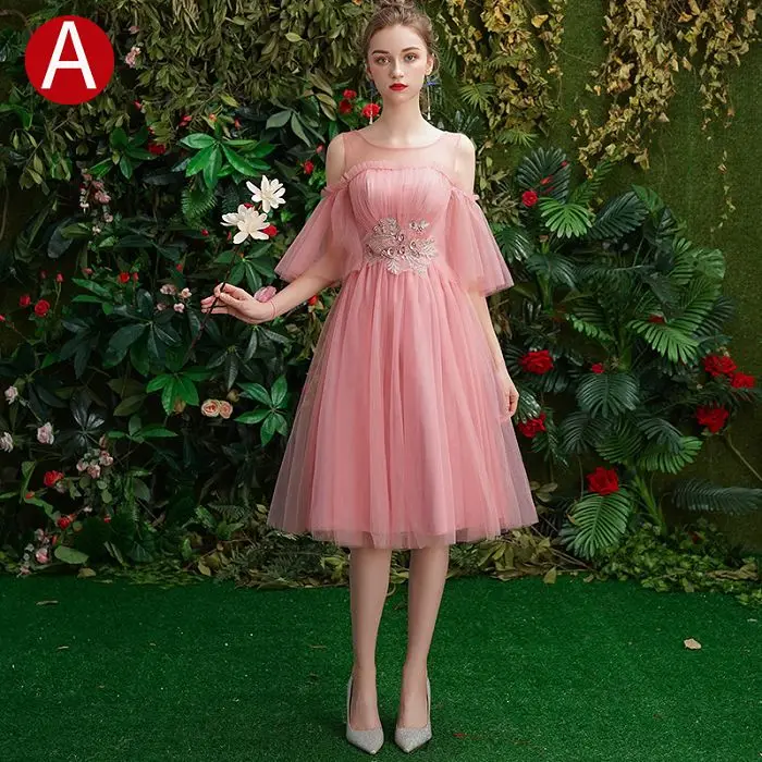 Красивое серое платье подружки невесты Emily короткое для женщин Vestidos Para Festa ТРАПЕЦИЕВИДНОЕ свадебное платье для выпускного вечера - Цвет: Pink A